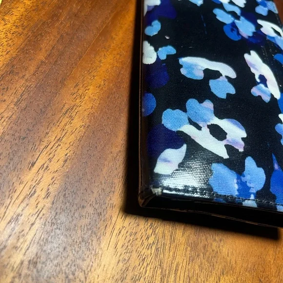 💃 Kate Spade NY Floral Slim Wallet Black Blue Floral Snap A21 - Picture 10 of 11